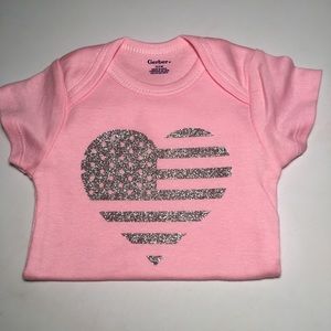 0/3M Pink Baby Girls Glitter Flag Heart Onesie
